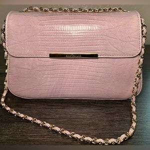 Ann Taylor Genuine Leather 8X3 IN Classy Blush Pink Clutch Purse W/ Gold Strap